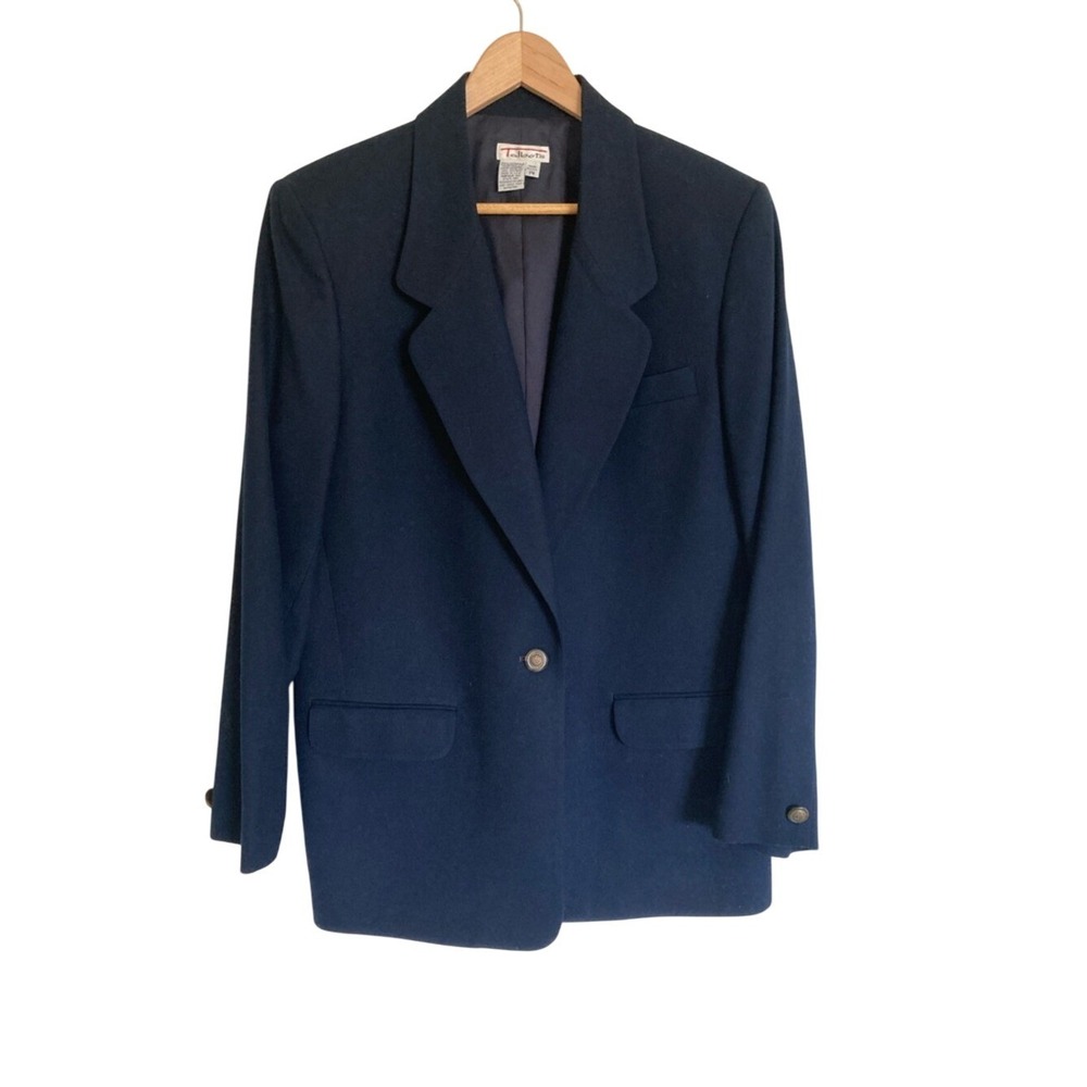 Tabots Womens Classic Navy Blazer Jacket Size 14 Timeless Tailored Style Wool